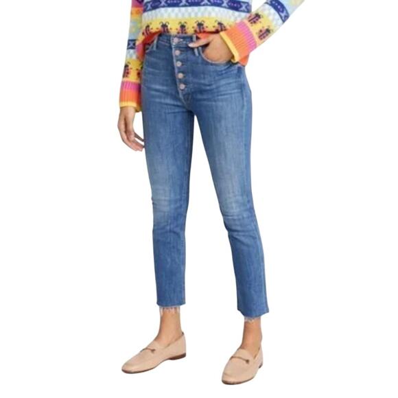 Mother Pixie Dazzler Jean in BEginner's Luck Women 24 Blue Button Fly Cropped - Picture 5 of 8